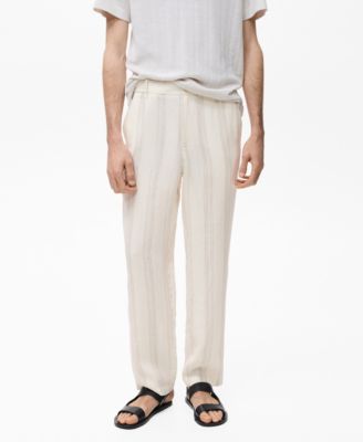 Мужские льняные брюки Mango с эластичным поясом белого цвета