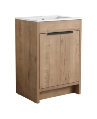 Отдельно стоящая керамическая раковина CASAINC 24" Туалетный столик для ванной комнаты с мягко закрывающимися дверцами шкафчика коричневого цвета