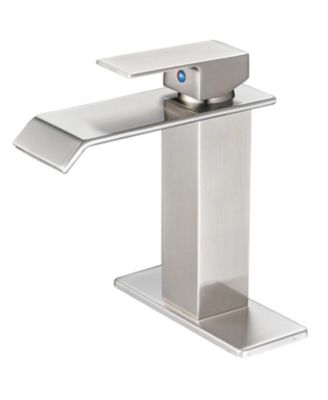 Смеситель для ванной комнаты Greenspring Waterfall с одним отверстием и одной ручкой с низкой дугой, подводящим трубопроводом и накладкой из матового никеля