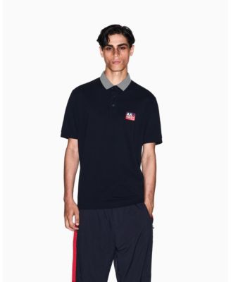 Мужская рубашка поло A|X Armani Exchange с воротником пике и графическим принтом, синяя