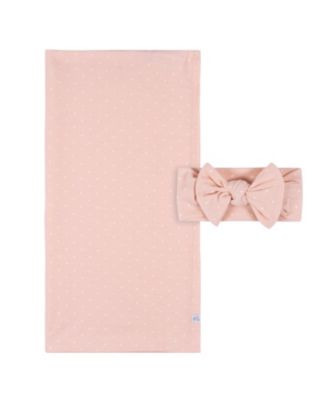 Комплект из 2 предметов для пеленания только что родившихся девочек и повязки на голову, розовый с цветочным рисунком, Один размер