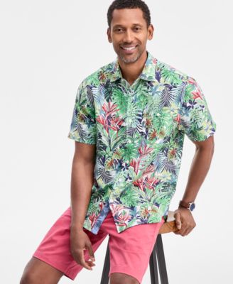 Мужская рубашка из песочного льна Tommy Bahama с принтом Verde Gardens и коротким рукавом