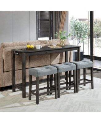 барный стол sumyeg из 4 предметов с розеткой и 3 мягкими стульями для столовой или гостиной серого цвета