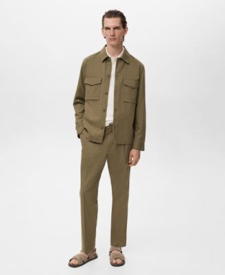 Мужские плиссированные брюки из смеси хлопка Mango с прямыми штанинами