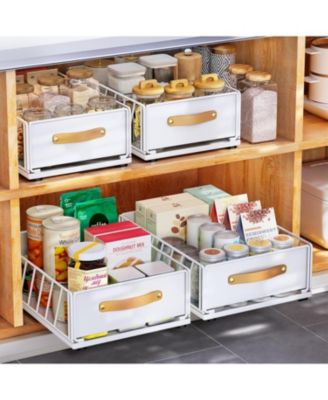 Выдвижной шкаф-органайзер Kitstorack, закрепленный клейкой нанопленкой, Сверхпрочные выдвижные полки для кладовой, Выдвижной сетчатый шкаф-корзина с ручкой для кухни, ванной комнаты, дома, 11,8 Ш 