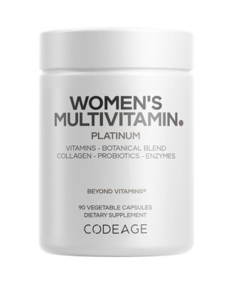 Codeage Women's Multivitamin Platinum - Витамины A, D3, K1, K2, B12 и минералы, CoQ10, комплекс для кожи, волос и ногтей, коллаген - 90 цветных капсул.