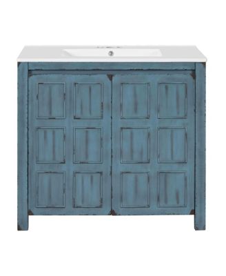 Туалетный столик для ванной комнаты CASAINC 36" из массива дерева с керамической раковиной и органайзером для хранения в потертых отделках