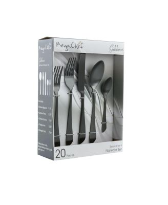 Набор столовых приборов MegaChef Gibbous из 20 предметов, Столовое серебро из нержавеющей стали, Металлический сервиз на 4 персоны черного цвета
