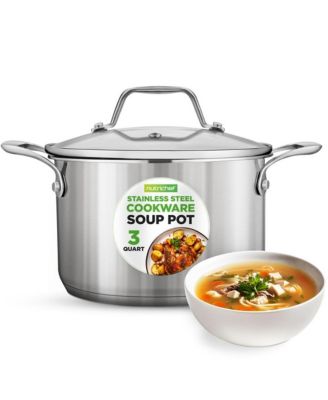 Кастрюля для супа NutriChef объемом 3 литра из полированной нержавеющей стали со стеклянной крышкой NCSP3