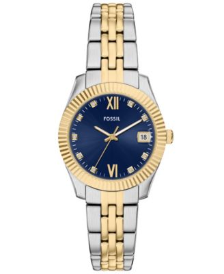 Женские двухцветные часы Fossil Scarlette с тремя стрелками из нержавеющей стали, 32 мм