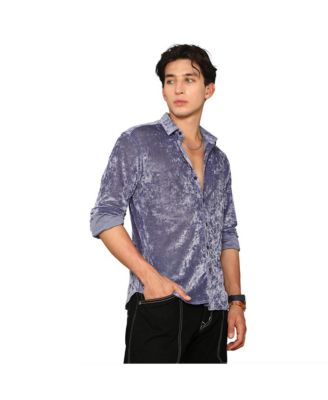 Мужская однотонная бархатная рубашка Campus Sutra василькового цвета