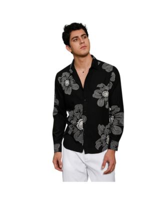 Мужская рубашка макси-флора цвета обсидиана Campus Sutra черного цвета