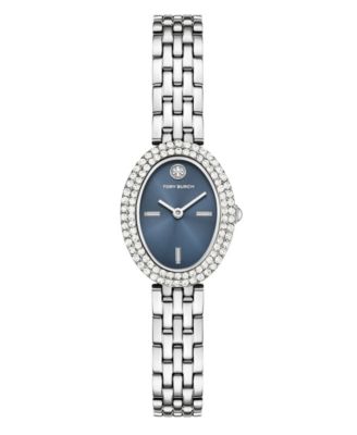 Женские часы Tory Burch The Oval Quartz Two-Hand серебристого цвета из нержавеющей стали, 28 мм