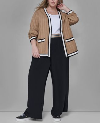 Женский кардиган KARL LAGERFELD PARIS больших размеров с V-образным вырезом и пуговицами спереди коричневого цвета