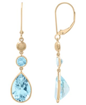Серьги-капли Macy's с небесно-голубым топазом (12-3/8 карат) из желтого золота 14 карат синего цвета