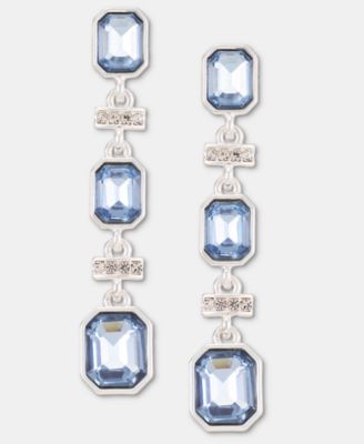 Линейные серьги-капли Anne Klein с Паве-полосой и изумрудной огранкой синего цвета
