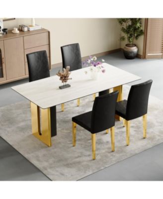 Стулья Streamdale Furniture из черной искусственной кожи с золотыми ножками (комплект из 4-х)