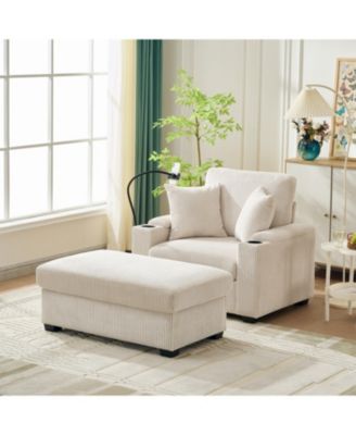 Streamdale Furniture 55" Большой шезлонг с пуфиком, местом для хранения и USB-разъемом - Бежевый