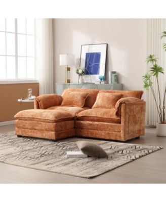 Синельная ткань Streamdale Furniture, съемные подлокотники с боковыми карманами, наполнитель из губки высокой плотности, большой двуспальный диван со скамеечкой для ног