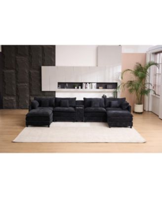Streamdale Furniture U-образный секционный диван из синели с журнальным столиком (белый)