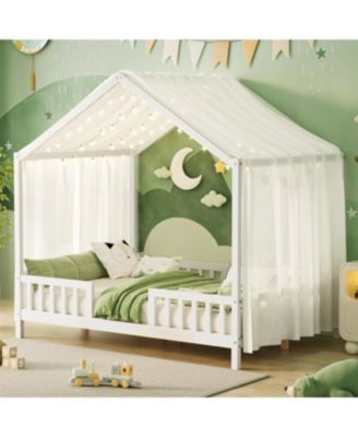 Напольная кровать Монтессори Streamdale Furniture с балдахином, каркас кровати для малышей в форме домика в натуральную величину