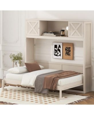 Полноразмерная кровать Мерфи Streamdale Furniture со шкафчиками для хранения вещей, бежевый