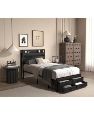 Каркас двуспальной кровати Streamdale Furniture с черной металлической платформой для хранения вещей
