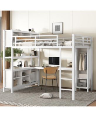 Двуспальная кровать-чердак Streamdale Furniture с письменным столом и шкафом