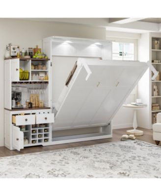 Двуспальная кровать Мерфи Streamdale Furniture с местом для хранения вещей, винным шкафом и светодиодной подсветкой