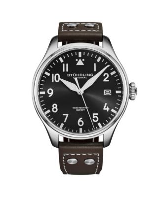 Мужские кварцевые пилотские часы Stuhrling Airman 4078, корпус из сплава 43 мм с кожаным ремешком