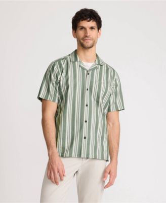 Мужская льняная гавайская рубашка с воротником-стойкой Lands' End с коротким рукавом из льна