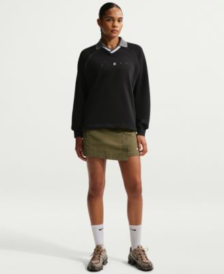 Женская спортивная одежда Nike Phoenix Fleece Graphic Polo Оверсайз Топ черного цвета
