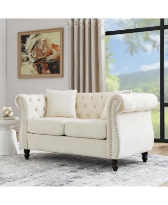 Streamdale Furniture Честерфилд 58,8" Бархатный 2-местный диван с ворсом, подлокотниками и вставками в виде гвоздей