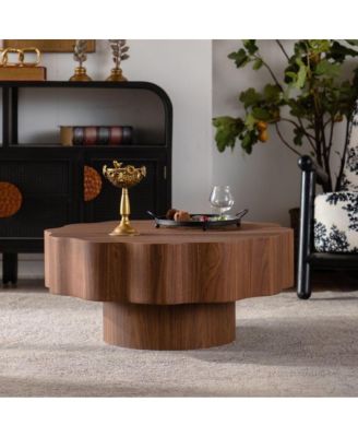 Центральный стол Streamdale Furniture 31.5" С зубчатым краем из орехового дерева и МДФ - Современный круглый журнальный столик неправильной формы