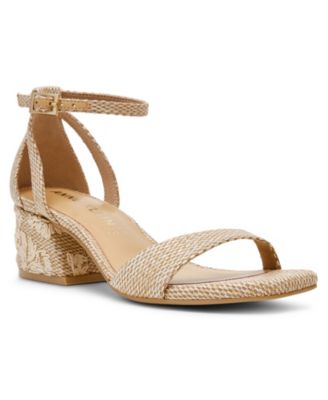 Женские модельные босоножки Anne Klein с ремешком на щиколотке Mia Raffia на блочном каблуке коричнево-бежевого цвета