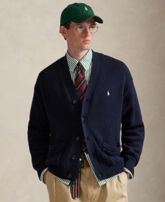 Мужской кардиган свободного кроя с V-образным вырезом Polo Ralph Lauren синего цвета