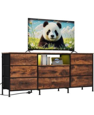 подставка для телевизора gaomon 63" с 8 тканевыми выдвижными ящиками и светодиодной подсветкой, медиа-консоль на стальном каркасе для телевизоров диагональю 65 70 75 дюймов коричневого цвета