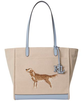 Очень большая холщовая сумка Lauren Ralph Lauren с вышивкой золотистого ретривера Cameryn коричнево-бежевого цвета