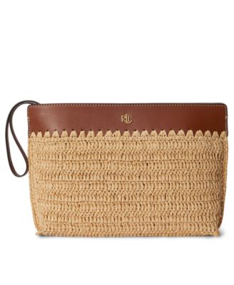 Вязаный соломенный большой кошелек Lauren Ralph Lauren с кожаной отделкой, коричнево-бежевый