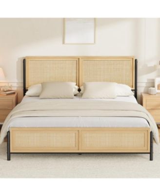каркас кровати gaomon King Size с изголовьем и изножьем из ротанга, каркас матраса Boho King, Пружинный блок не требуется, бесшумный