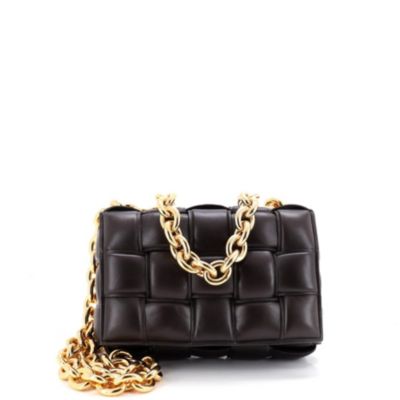 Бывшая в употреблении сумка через плечо Bottega Veneta с кассетной цепочкой и мягкой подкладкой из кожи Intrecciato коричневого цвета