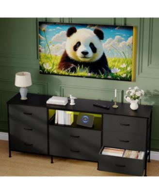 тумба gaomon TV Stand для телевизора с диагональю 45-65 дюймов, Развлекательный центр со светодиодной подсветкой, 8 тканевых выдвижных ящиков, Шкаф для хранения на металлическом каркасе серого цвета