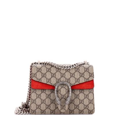 Бывшая в употреблении сумка Gucci Mini Dionysus из холщовой ткани с покрытием GG красного цвета