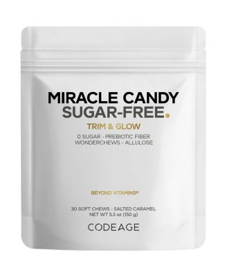 Конфеты Codeage Miracle Candy с соленой карамелью - Без сахара, Мягкие жевательные конфеты - аллюлоза, пребиотические волокна - 30 мягких жевательных конфет без цвета