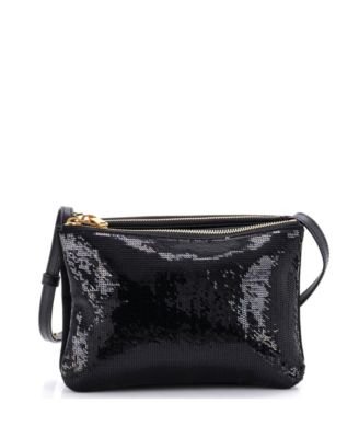 Бывшая в употреблении сумка Celine Small Trio через плечо из черного нейлона, украшенного блестками