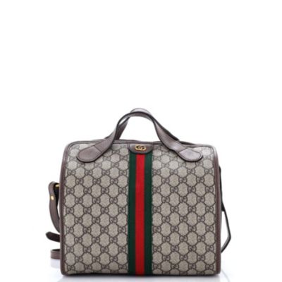 Бывшая в употреблении спортивная сумка Gucci Mini Ophidia Fold Over из холщовой ткани с покрытием GG коричневого цвета