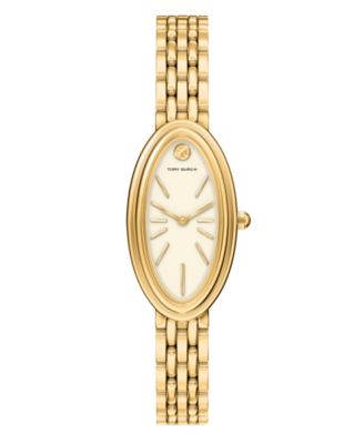 Женские овальные удлиненные кварцевые часы Tory Burch с двумя стрелками из нержавеющей стали, 22-миллиметровое золото