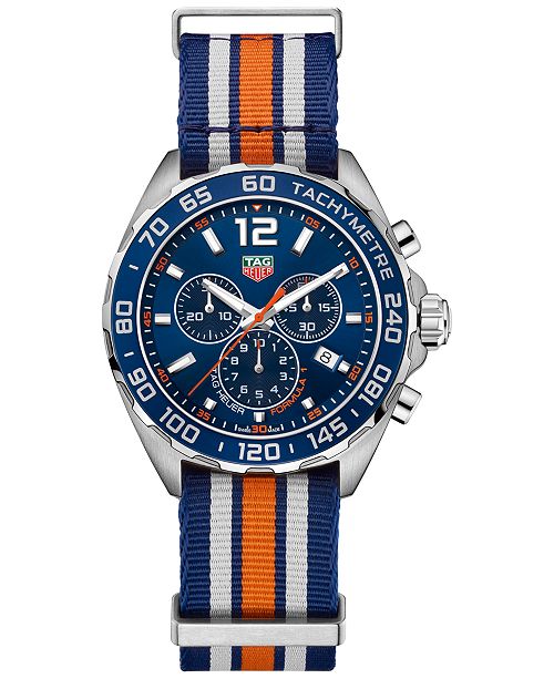Tag Heuer Men S Swiss Chronograph Formula 1 Blue Striped Nato Strap Watch 43mm Reviews Watches Jewelry Watches Macy S