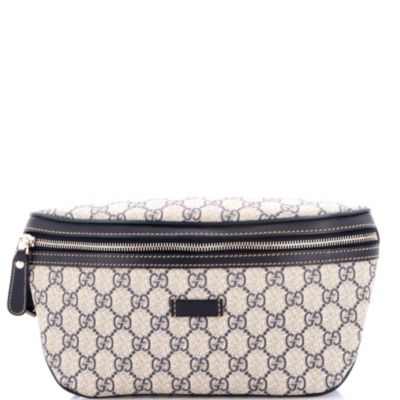 Маленькая поясная сумка Gucci, бывшая в употреблении, из холста с покрытием GG и синей кожи