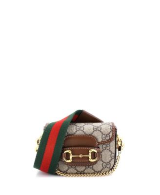 Бывший в употреблении бумажник Gucci Horsebit 1955 с клапаном и ремешком из холщовой ткани коричневого цвета с покрытием GG